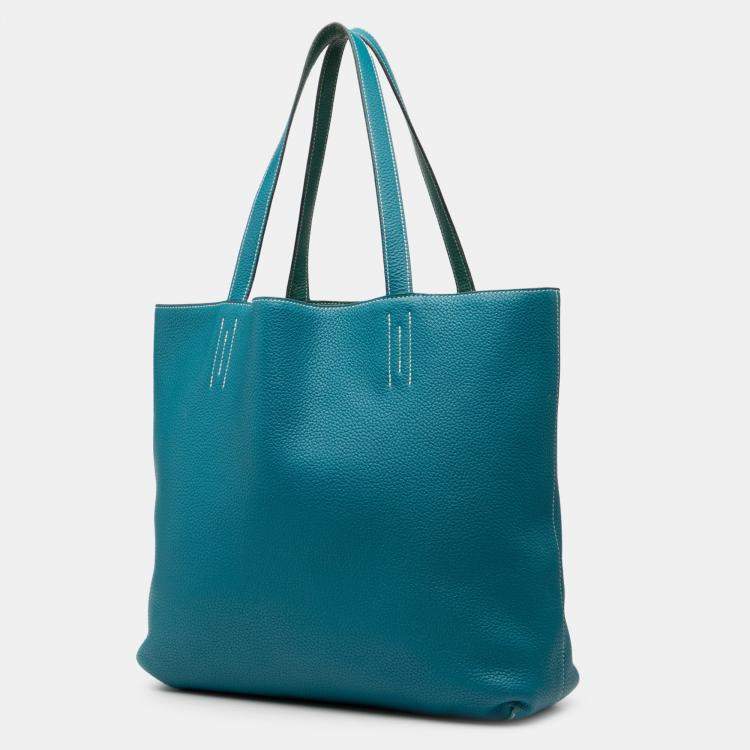 Pre Owned Hermes Blue Izmir and Malachite Clemence Double Sens 45