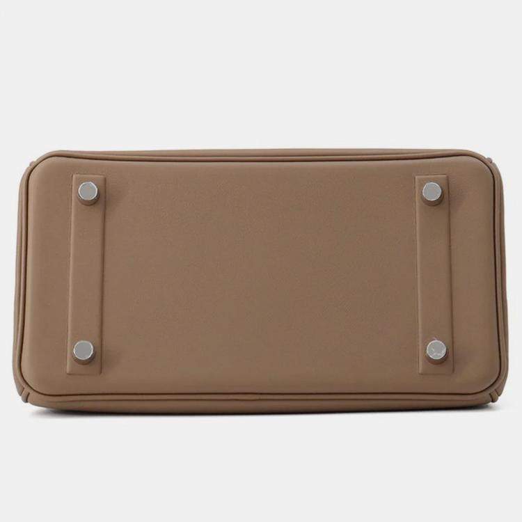 Pre Owned Hermes Birkin Shadow 25 Etoupe Swift Calfskin Leather Top Handle Bag