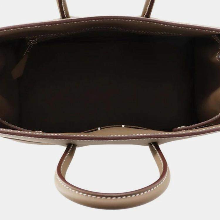 Pre Owned Hermes Birkin Shadow 25 Etoupe Swift Calfskin Leather Top Handle Bag