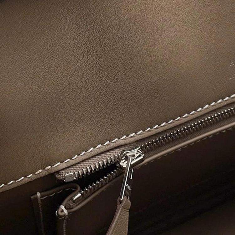 Pre Owned Hermes Birkin Shadow 25 Etoupe Swift Calfskin Leather Top Handle Bag