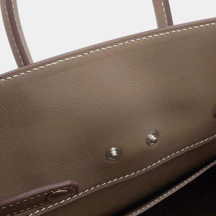 Pre Owned Hermes Birkin Shadow 25 Etoupe Swift Calfskin Leather Top Handle Bag