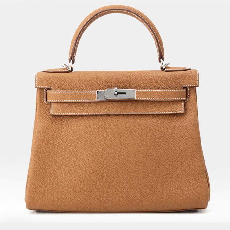 Pre Owned Hermes Kelly Retourne Sewing Gold Togo Leather Size 28