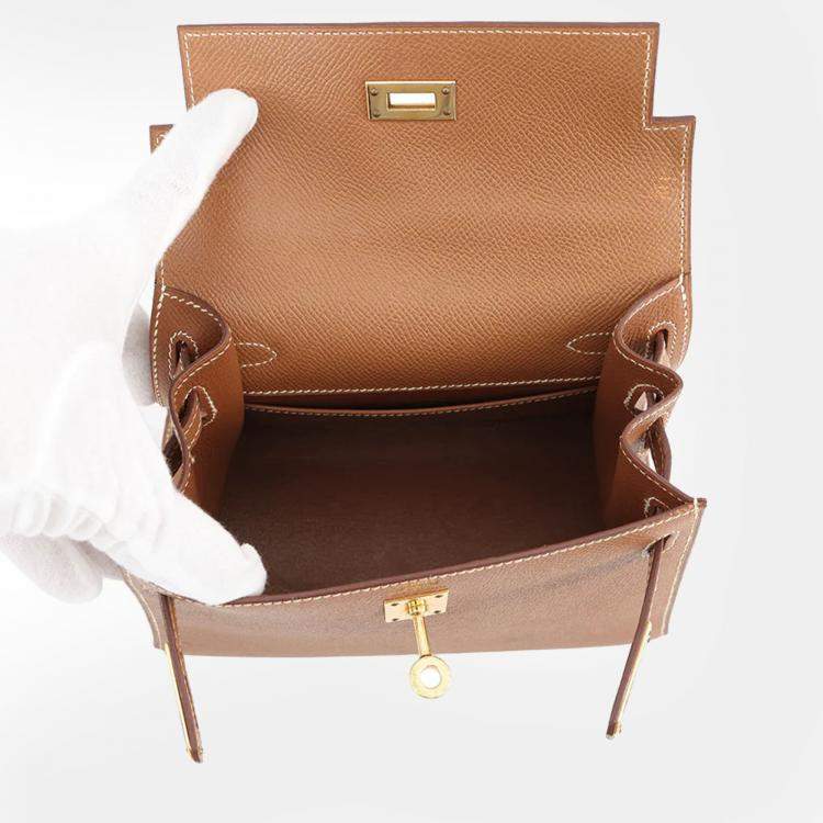 Pre Owned Hermes Mini Kelly Gold Courchevel Size 20