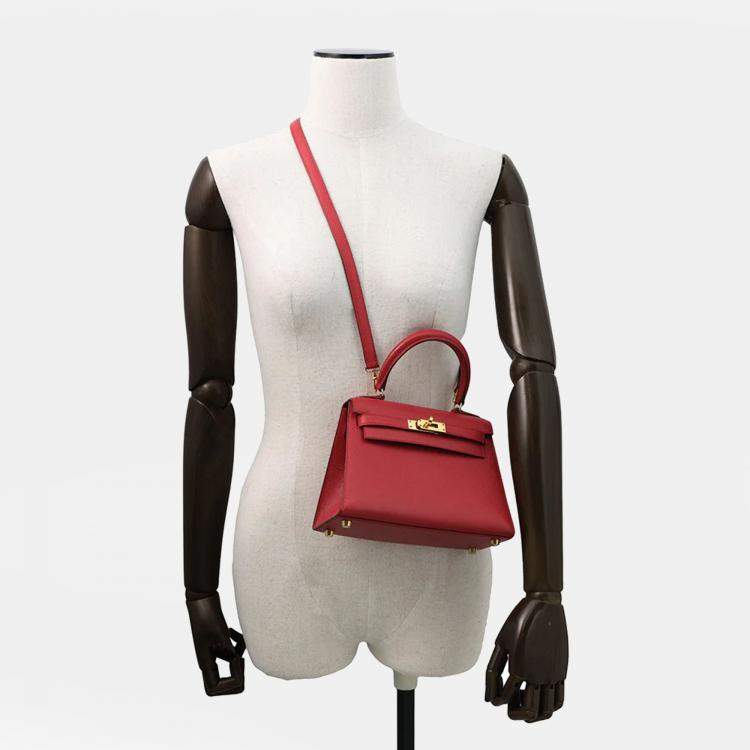 مملوكة مسبقًا Hermes Kelly 20 Rouge Vif Courchevel Leather Mini Bag