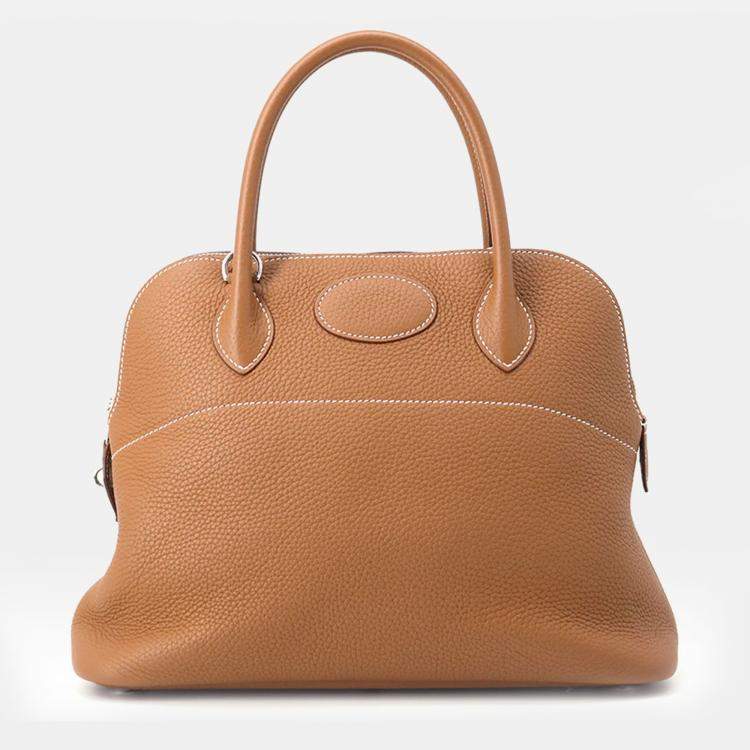 Pre Owned Hermes Bolide 31 Gold Taurillon Clemence Leather Top Handle Bag
