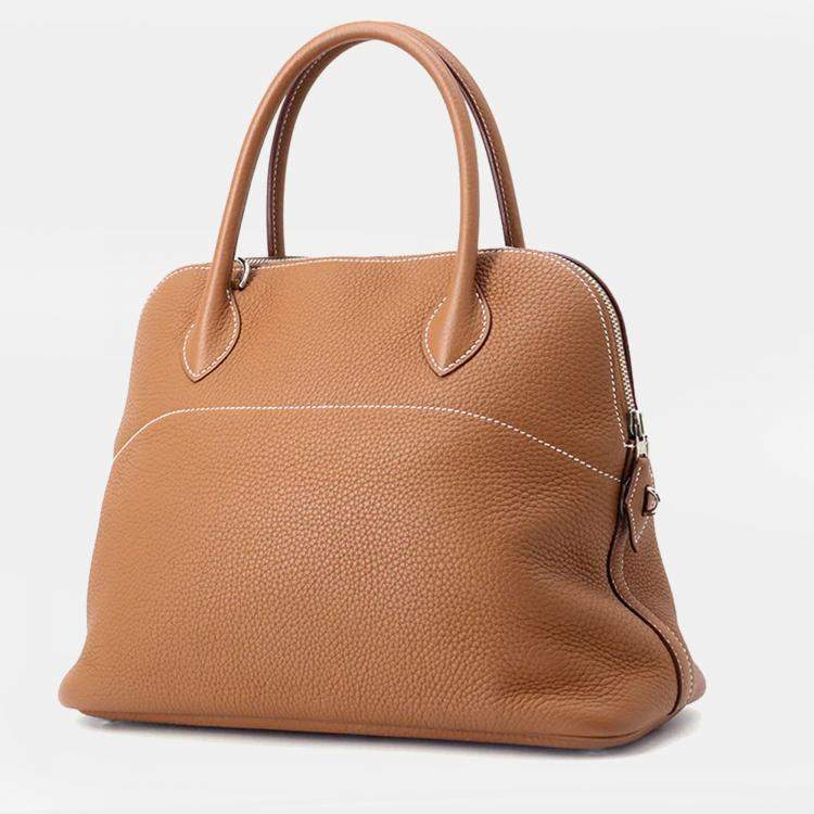 Pre Owned Hermes Bolide 31 Gold Taurillon Clemence Leather Top Handle Bag