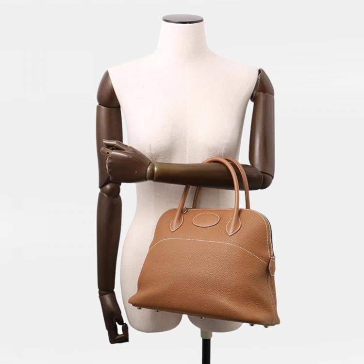 Pre Owned Hermes Bolide 31 Gold Taurillon Clemence Leather Top Handle Bag