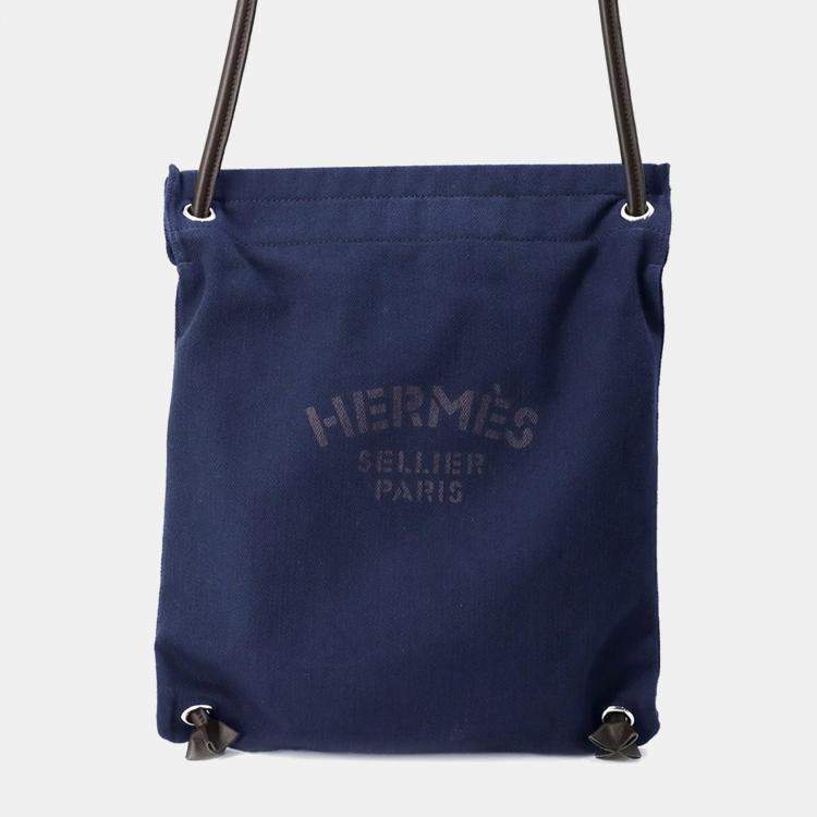 Pre Owned Hermes Aline Backpack Navy Toile Chevrons Size Pm