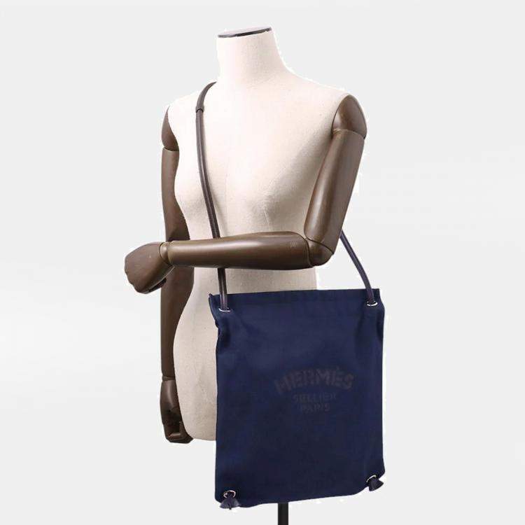 Pre Owned Hermes Aline Backpack Navy Toile Chevrons Size Pm