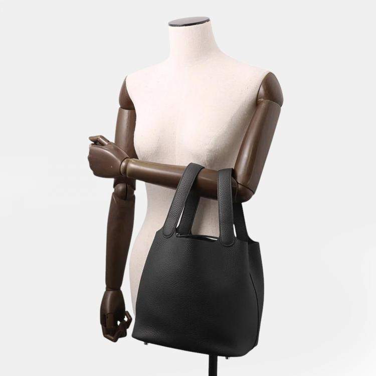 Pre Owned Hermes Picotin Lock MM Black Taurillon Clemence Leather Shoulder Bag