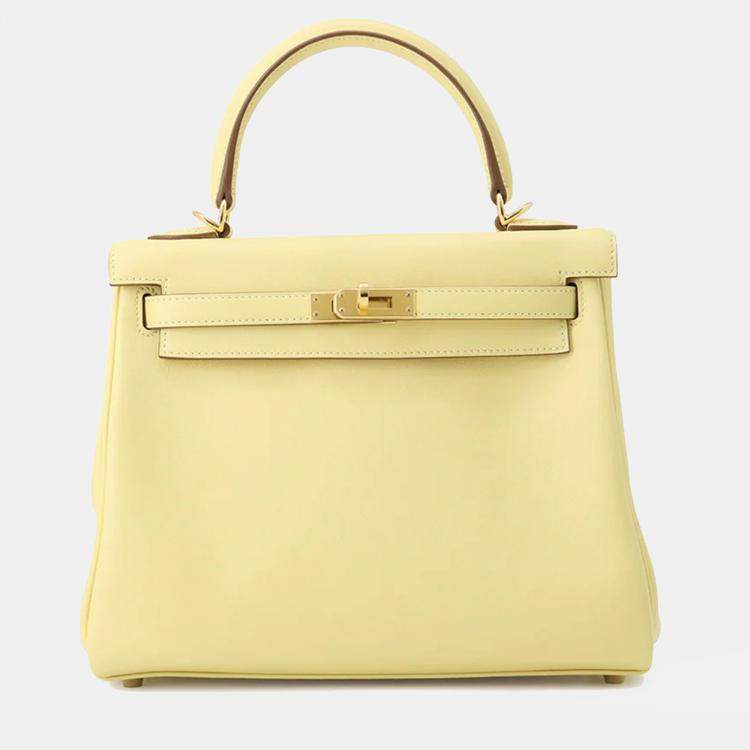 Pre Owned Hermes Kelly Retourne Sewing Jaune Poussin Swift Leather Size 25