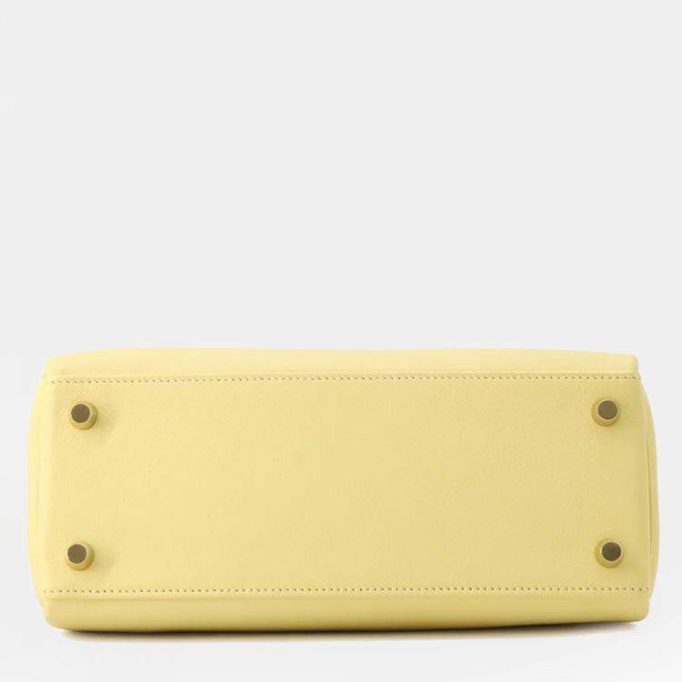 Pre Owned Hermes Kelly Retourne Sewing Jaune Poussin Swift Leather Size 25