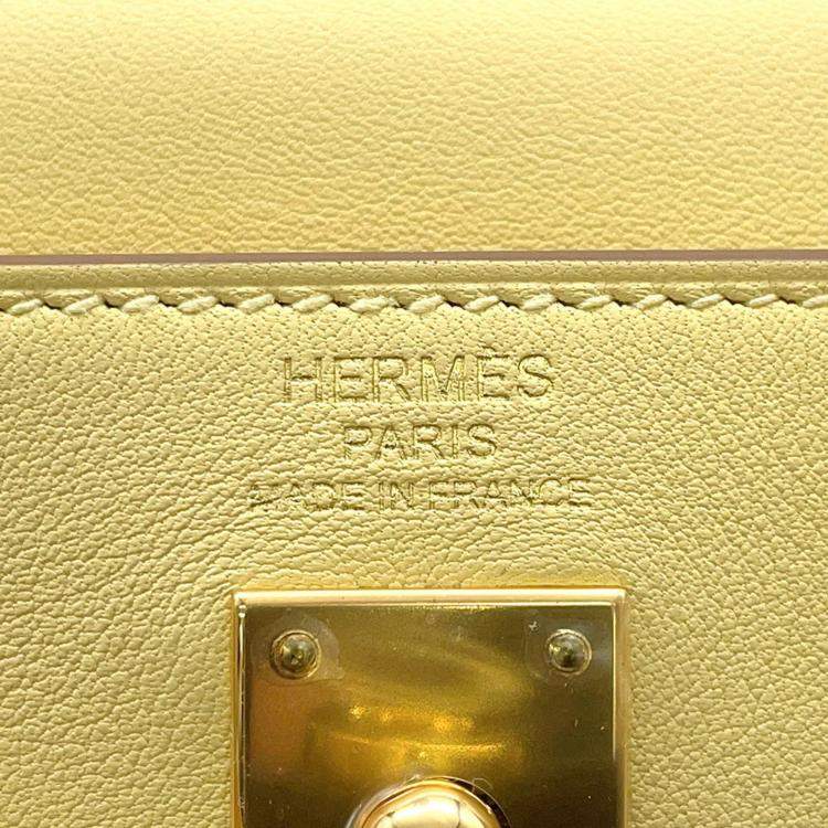 Pre Owned Hermes Kelly Retourne Sewing Jaune Poussin Swift Leather Size 25