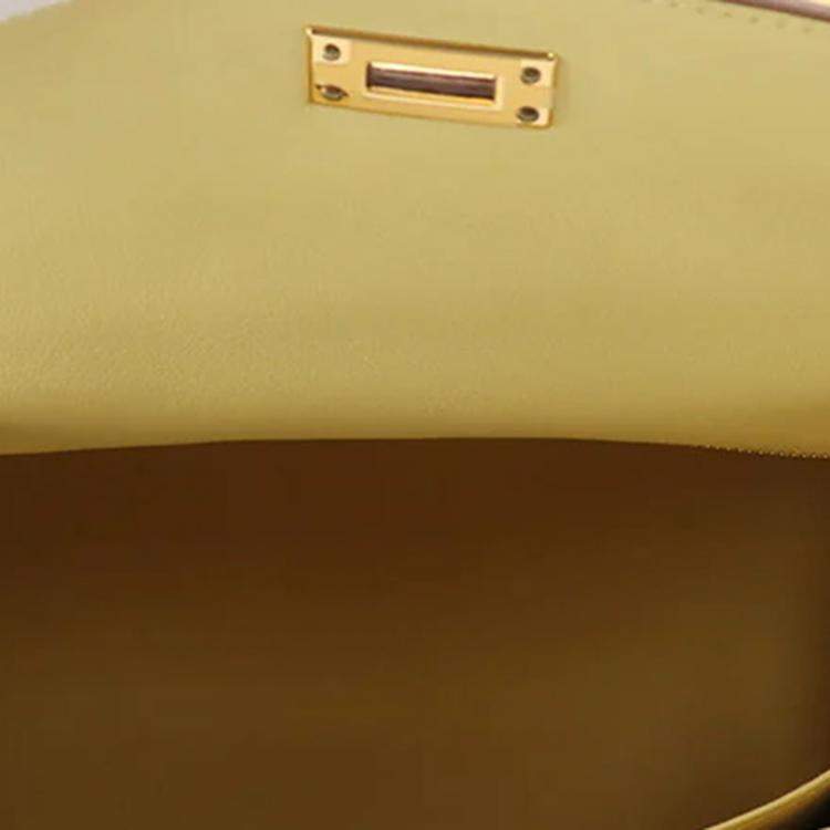 Pre Owned Hermes Kelly Retourne Sewing Jaune Poussin Swift Leather Size 25