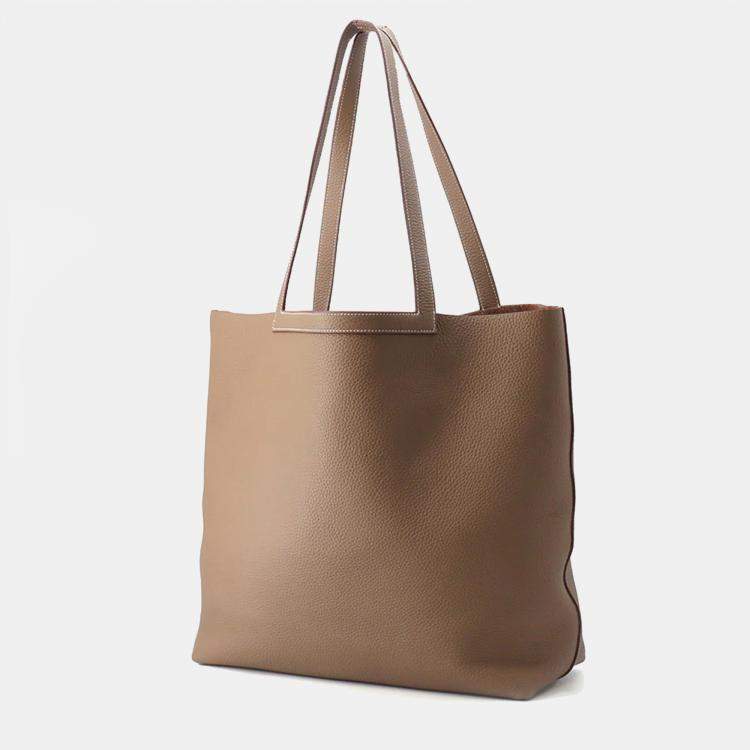 Pre Owned Hermes Cabas Sellier 46 Grey Taurillon Clemence Leather Tote Bag