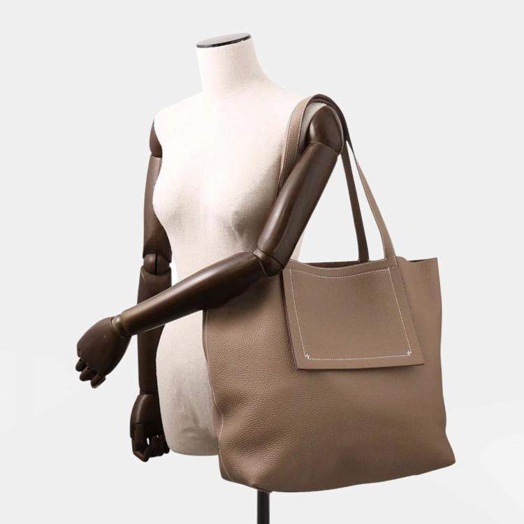 Pre Owned Hermes Cabas Sellier 46 Grey Taurillon Clemence Leather Tote Bag