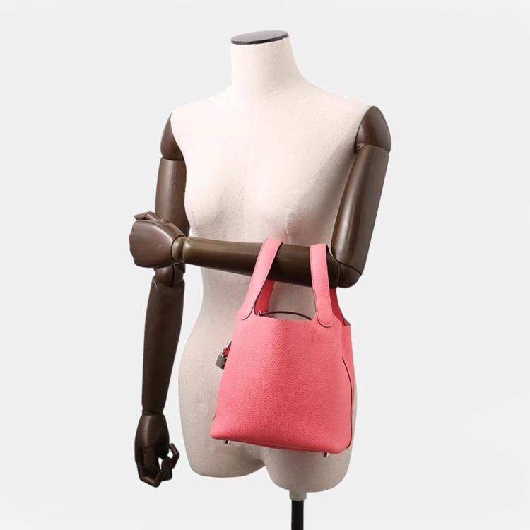 Pre Owned Hermes Picotin Lock Rose Azalee Taurillon Clemence 18 