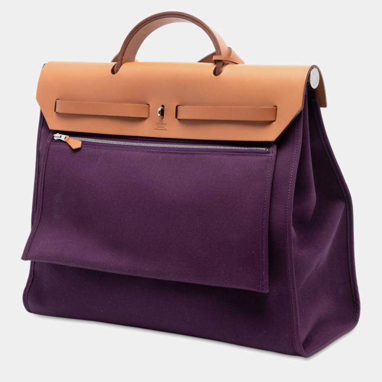 Pre Owned Hermes Brown Purple Toile Verso Herbag Zip 39