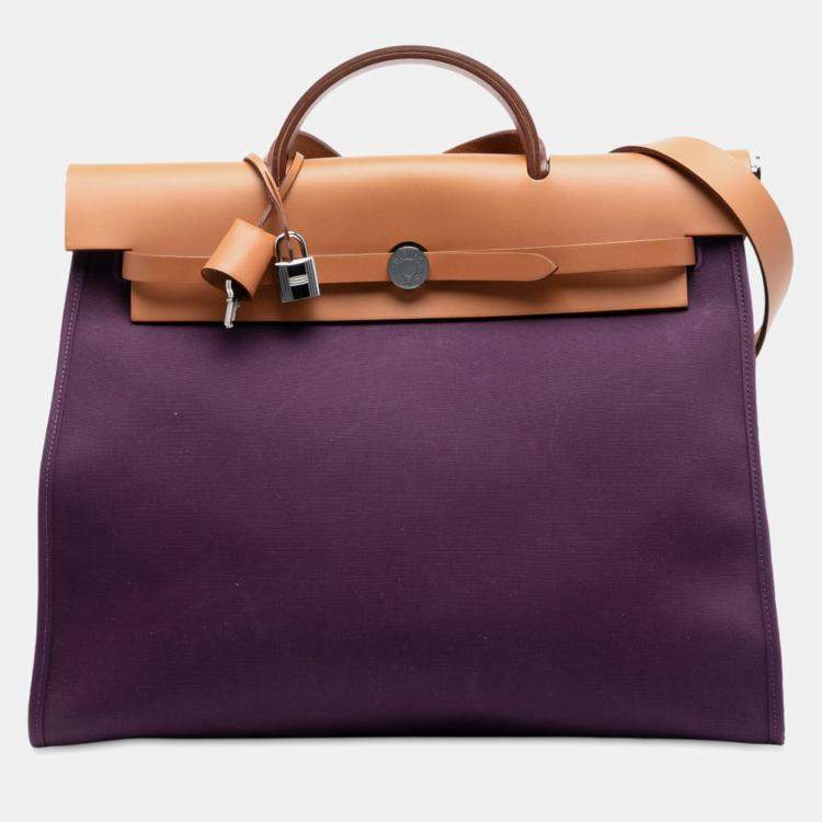 Pre Owned Hermes Brown Purple Toile Verso Herbag Zip 39