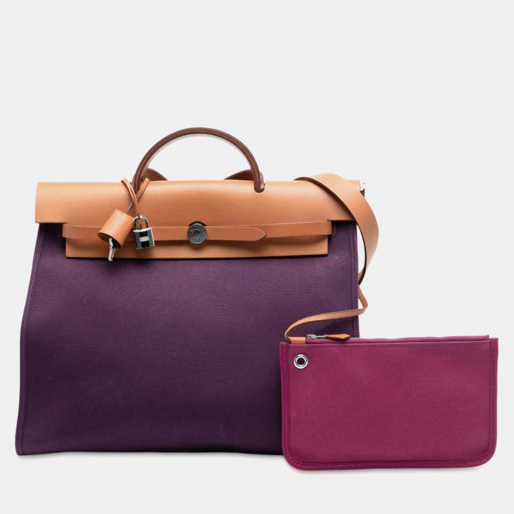 Pre Owned Hermes Brown Purple Toile Verso Herbag Zip 39