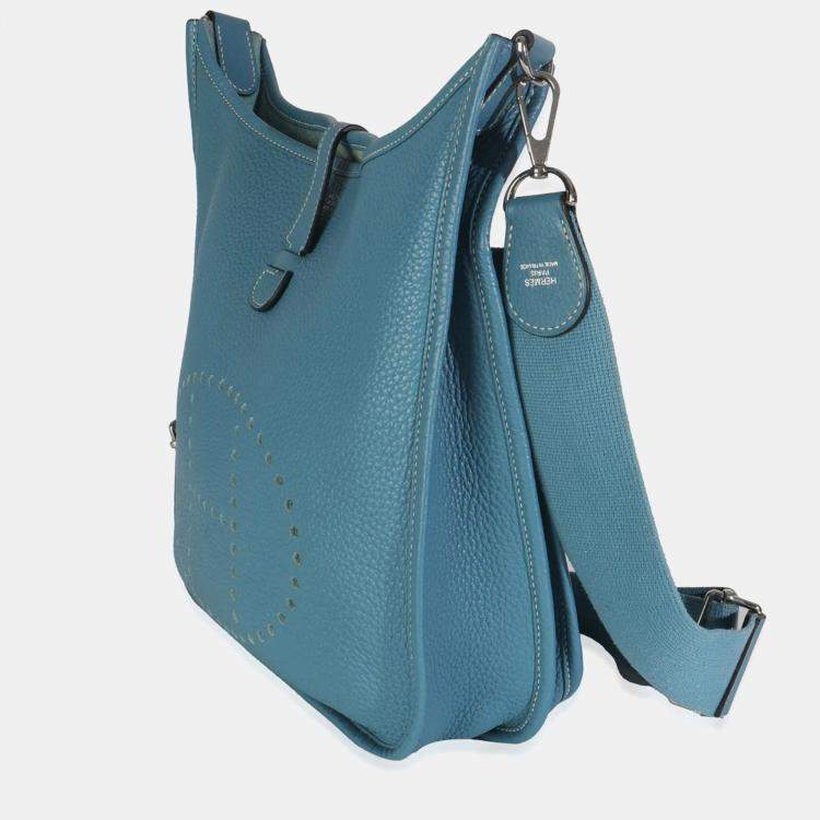 Pre Owned HermÃ¨s Blue Jean Clemence Evelyne III PM PHW