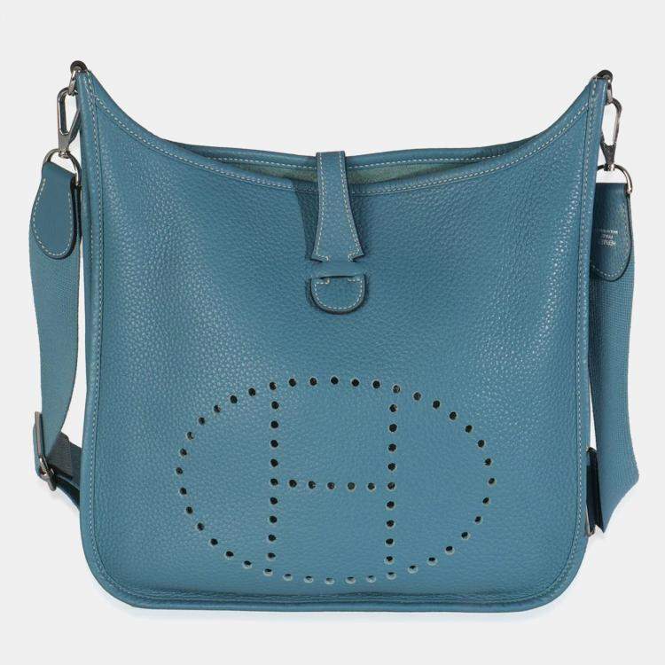 Pre Owned HermÃ¨s Blue Jean Clemence Evelyne III PM PHW