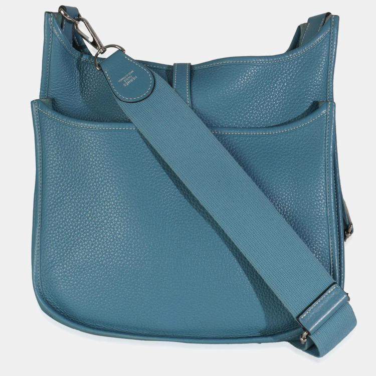 Pre Owned HermÃ¨s Blue Jean Clemence Evelyne III PM PHW