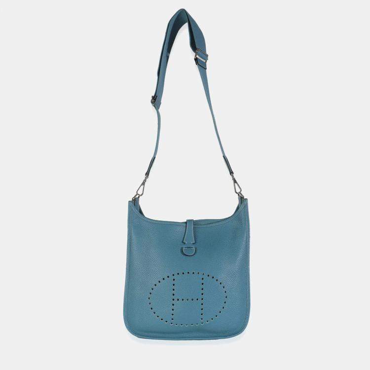 Pre Owned HermÃ¨s Blue Jean Clemence Evelyne III PM PHW