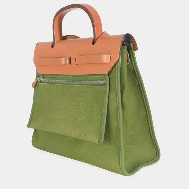 Pre Owned HermÃ¨s Apple Green Vache Hunter Toile Herbag Zip 31 PHW
