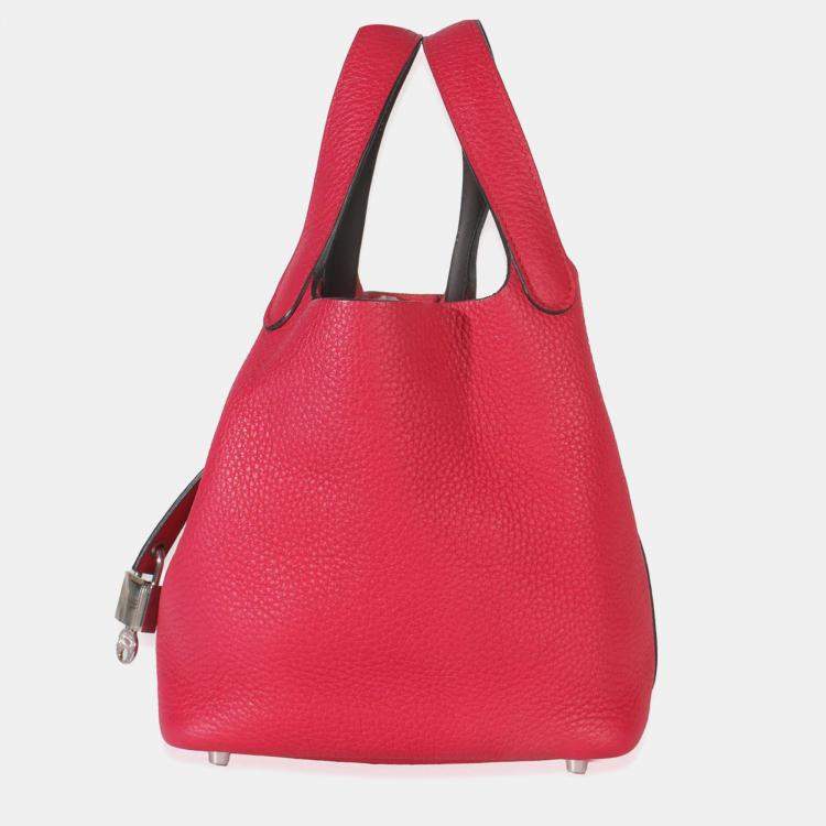 Pre Owned Hermes Framboise Rouge Sellier Clemence Eclat Picotin 18 PHW