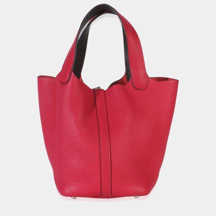 Pre Owned Hermes Framboise Rouge Sellier Clemence Eclat Picotin 18 PHW
