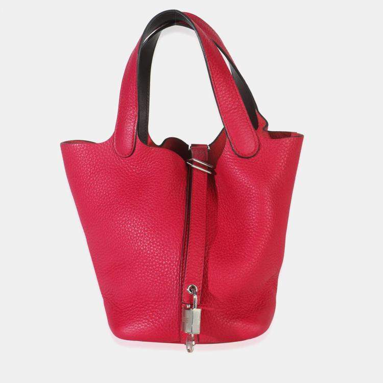 Pre Owned Hermes Framboise Rouge Sellier Clemence Eclat Picotin 18 PHW