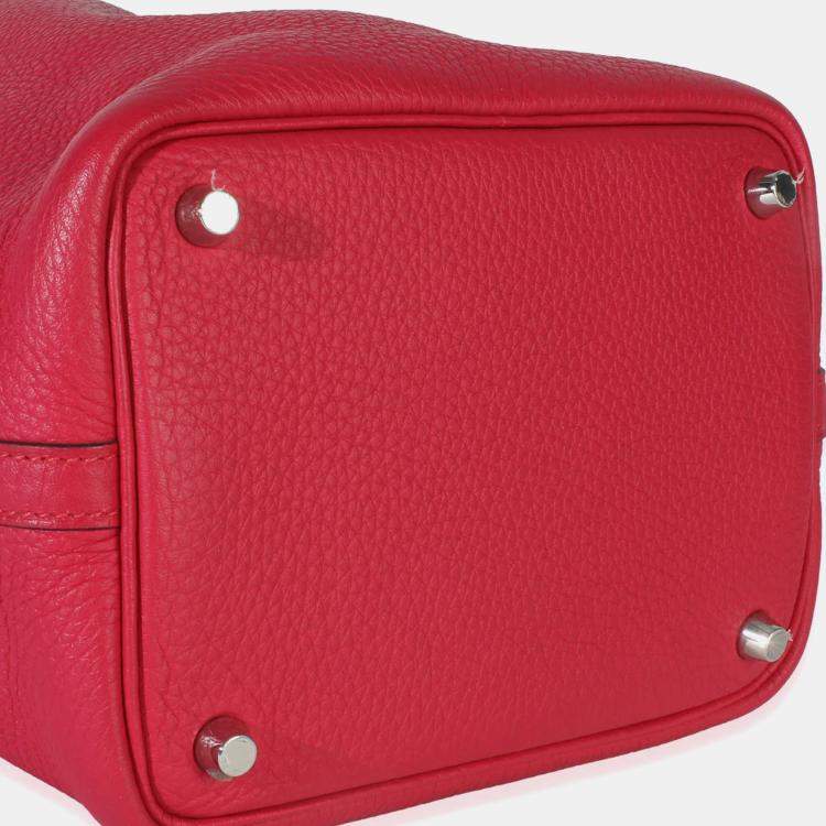Pre Owned Hermes Framboise Rouge Sellier Clemence Eclat Picotin 18 PHW
