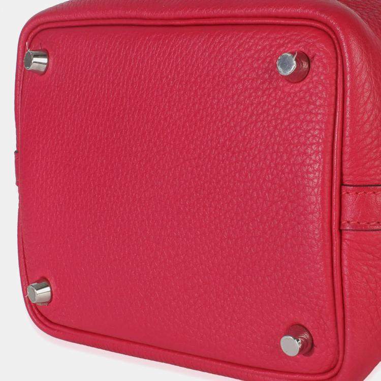 Pre Owned Hermes Framboise Rouge Sellier Clemence Eclat Picotin 18 PHW