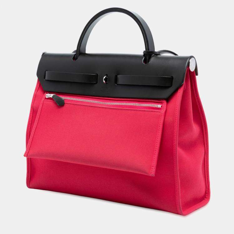Pre Owned Hermes Black Pink Toile Herbag Zip 31