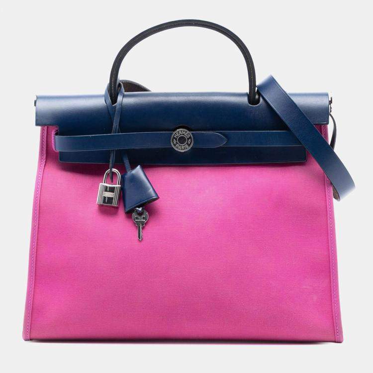 Pre Owned Hermes Blue Pink Toile Herbag Zip 31