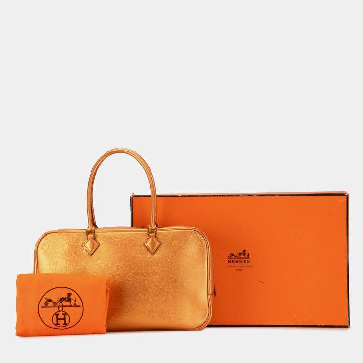 Pre Owned Hermes Orange Metallic Chevre Coromandel Plume Elan 28