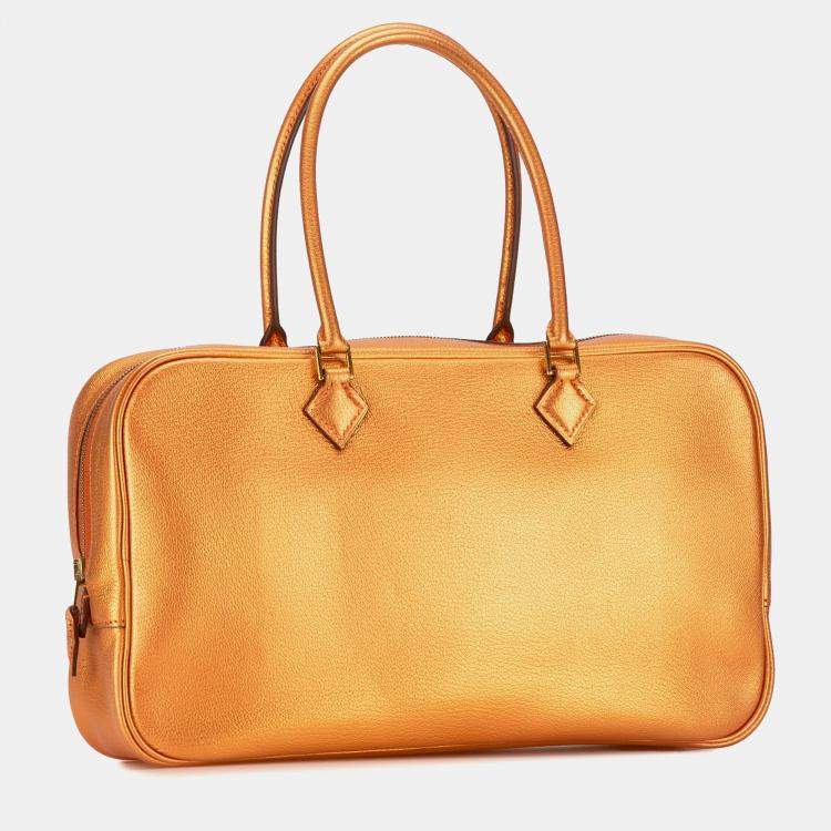 Pre Owned Hermes Orange Metallic Chevre Coromandel Plume Elan 28
