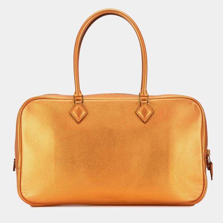 Pre Owned Hermes Orange Metallic Chevre Coromandel Plume Elan 28