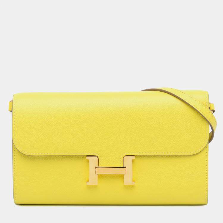Pre Owned Hermes Yellow Evercolor Constance Wallet To Go