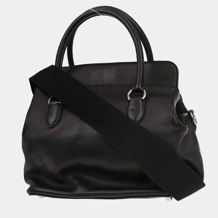 Pre Owned Hermes Toolbox 26 Black Swift Calfskin Leather Top Handle Bag