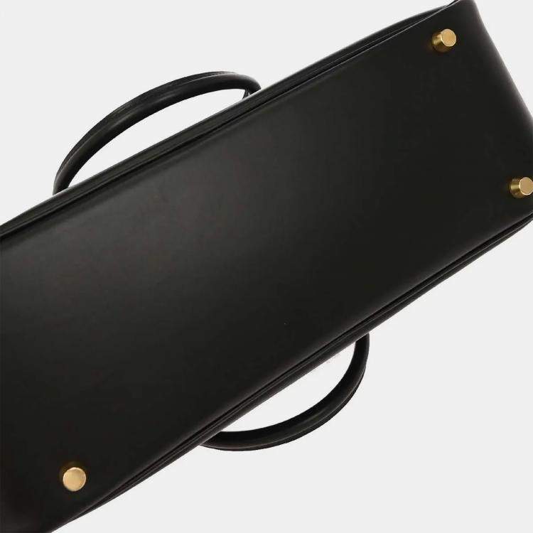 Pre Owned Hermes Plume 32 Black Chamonix Calfskin Leather Top Handle Bag