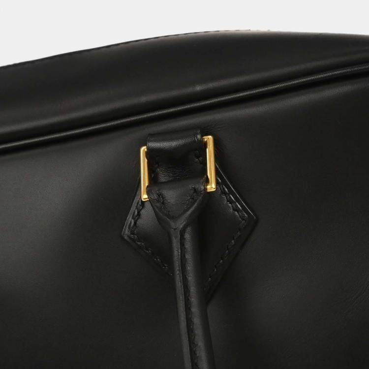 Pre Owned Hermes Plume 32 Black Chamonix Calfskin Leather Top Handle Bag