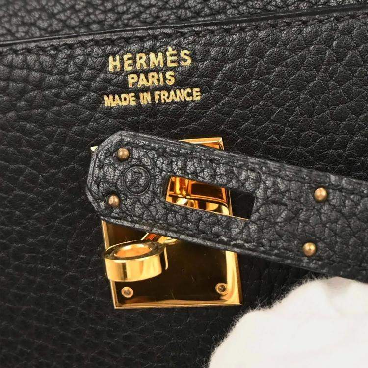 Pre Owned Hermes Kelly Sellier 35 Black Ardennes Leather Top Handle Bag