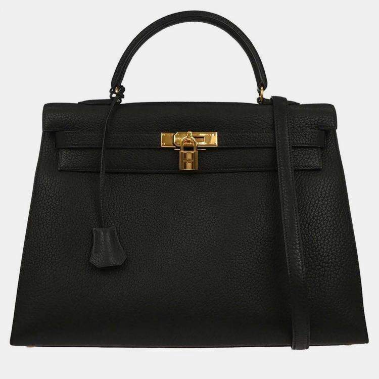 Pre Owned Hermes Kelly Sellier 35 Black Ardennes Leather Top Handle Bag