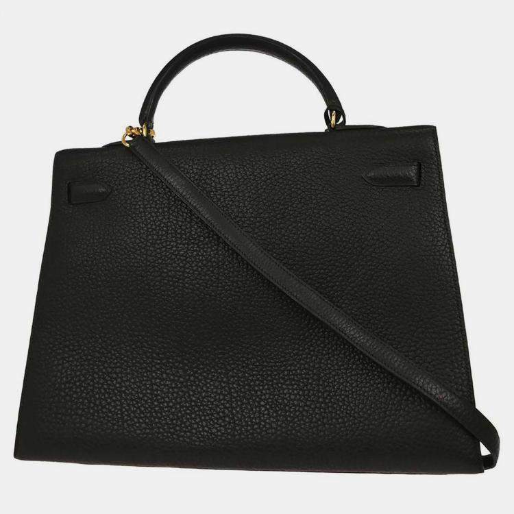 Pre Owned Hermes Kelly Sellier 35 Black Ardennes Leather Top Handle Bag