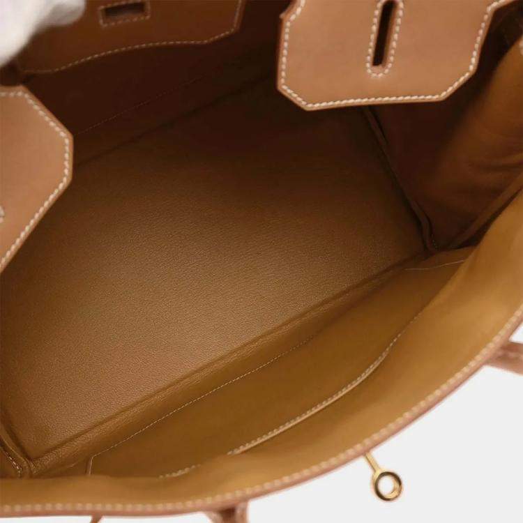 Pre Owned Hermes Birkin 35 Khaki Natural Toile Officier Canvas Vache Leather Top Handle Bag