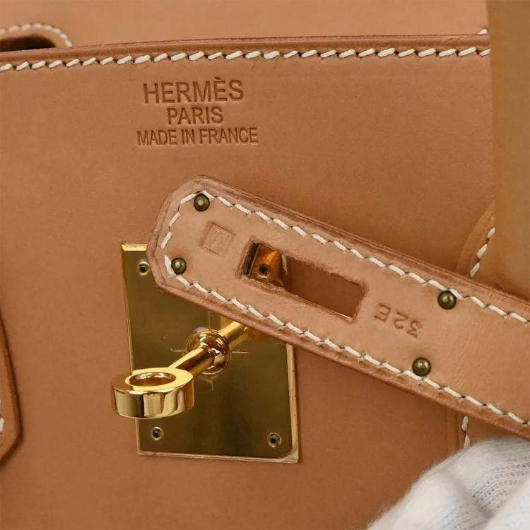 Pre Owned Hermes Birkin 35 Khaki Natural Toile Officier Canvas Vache Leather Top Handle Bag