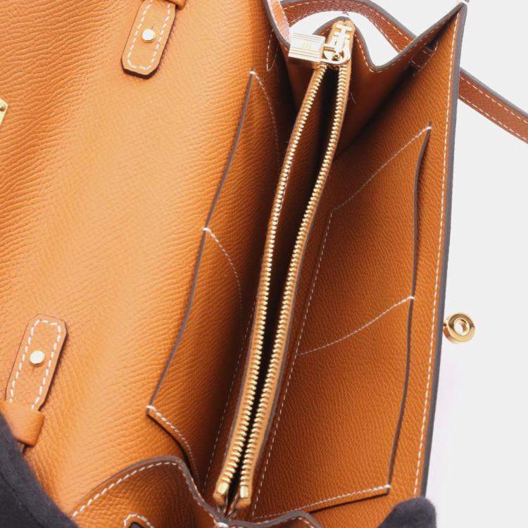 Pre Owned Hermes Kelly To Go Toffee Epsom Leather Wallet