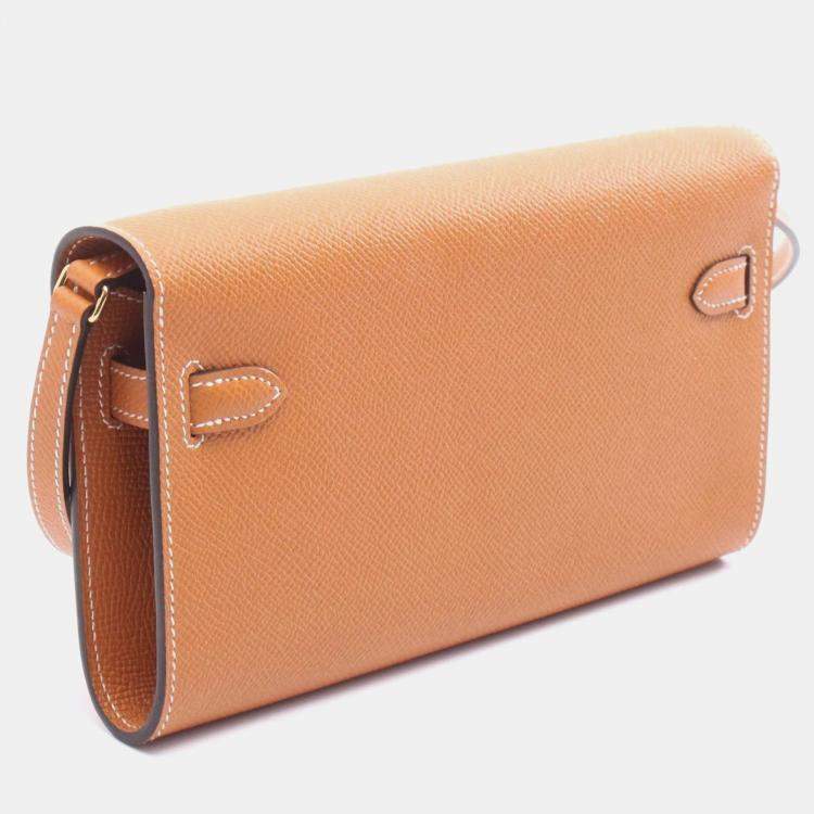 Pre Owned Hermes Kelly To Go Toffee Epsom Leather Wallet